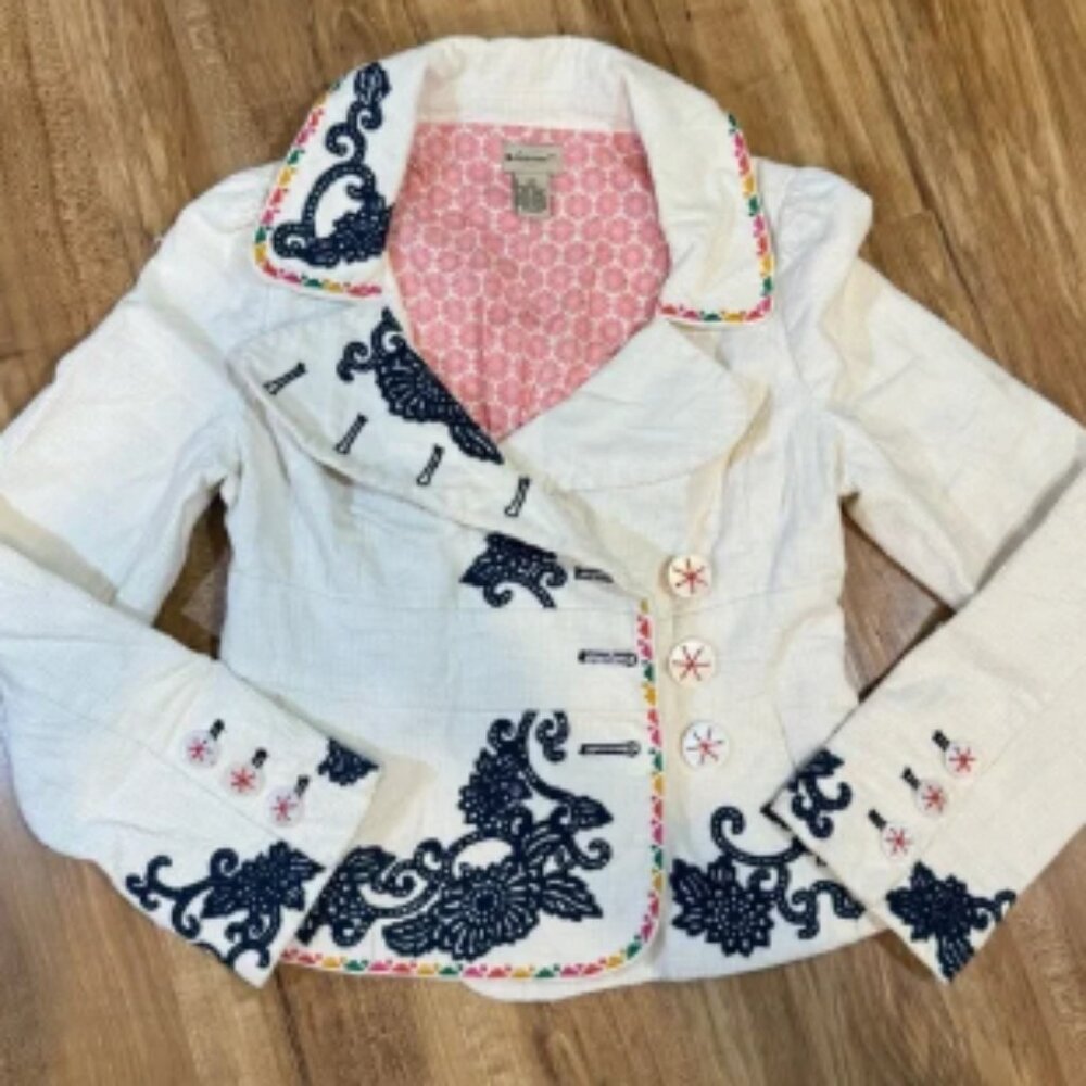 Elevenses Anthropology Rocky Shore Corduroy Embroidered Blazer Size 0P